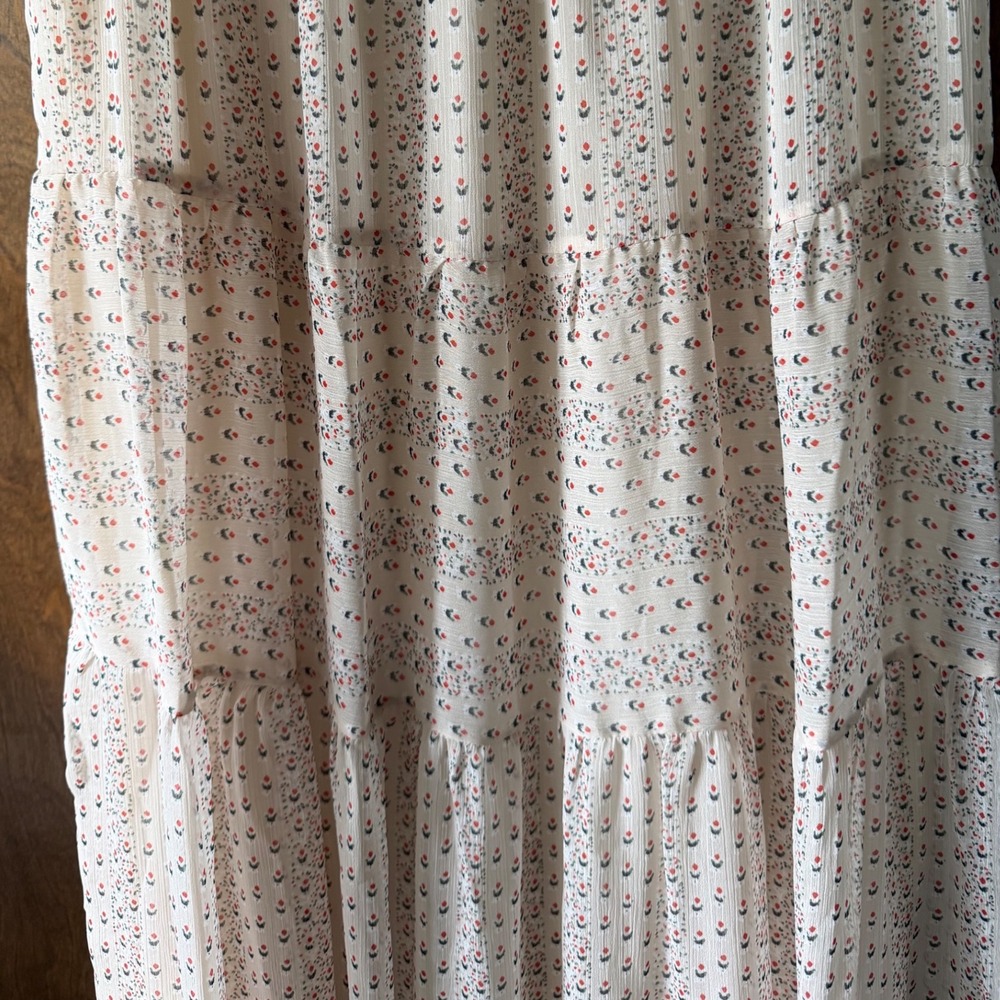 Lulus Sz M Brea Cream Floral Print Tiered Chiffon Maxi Dress Cottage Brunch Boho - Picture 9 of 11